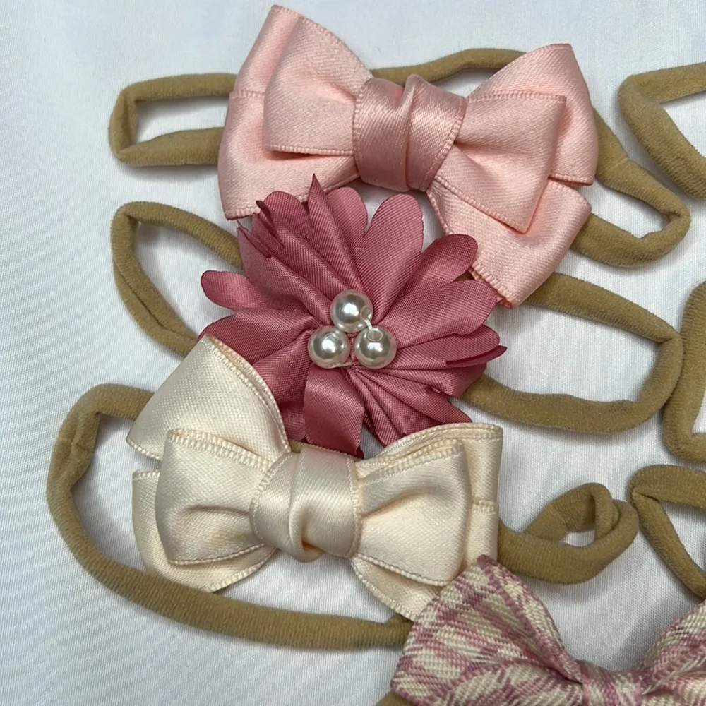 NWOT Kids Babygirl‎ Pretty Bow Hair Headbands Bundle of 7 Pink Neutral Cream